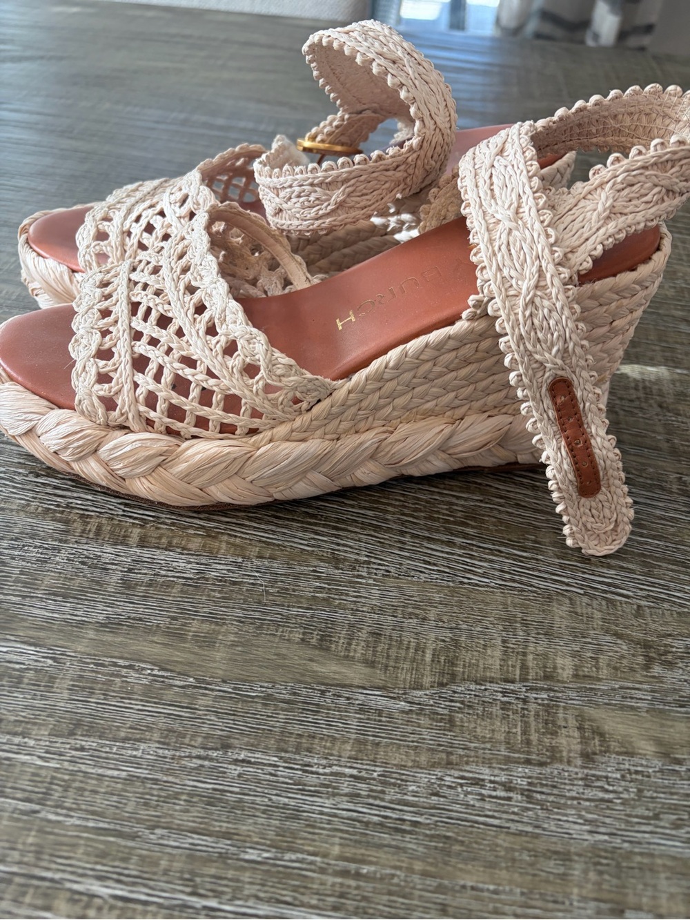 Tory Burch Blush Woven Espadrille Wedge Sandals